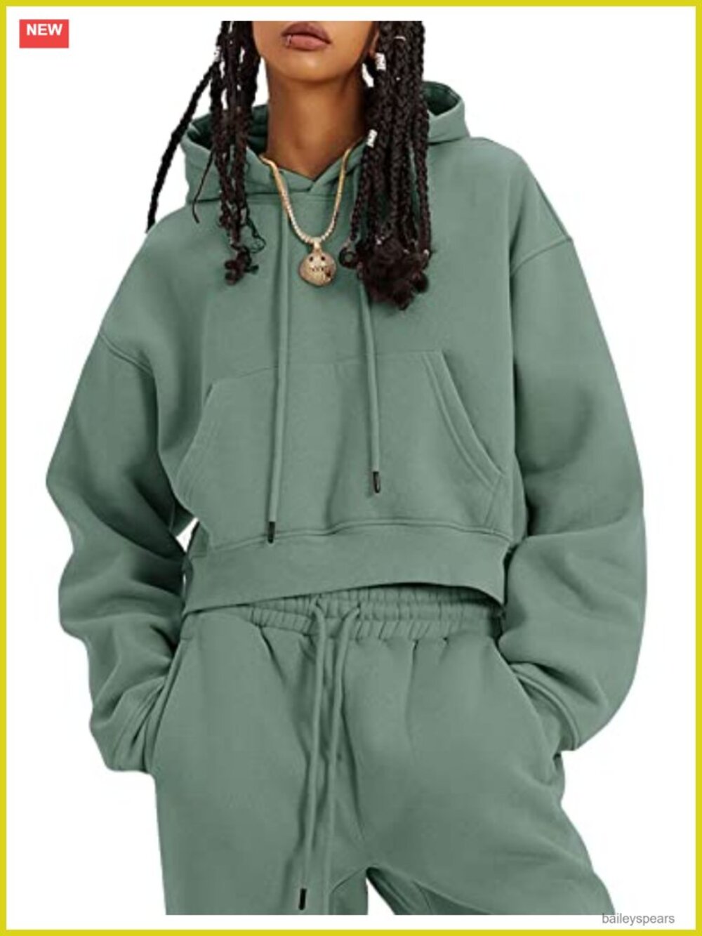 Fleece 2-Piece Sweatsuit Set Hoodie Crop Top Jogger Pants